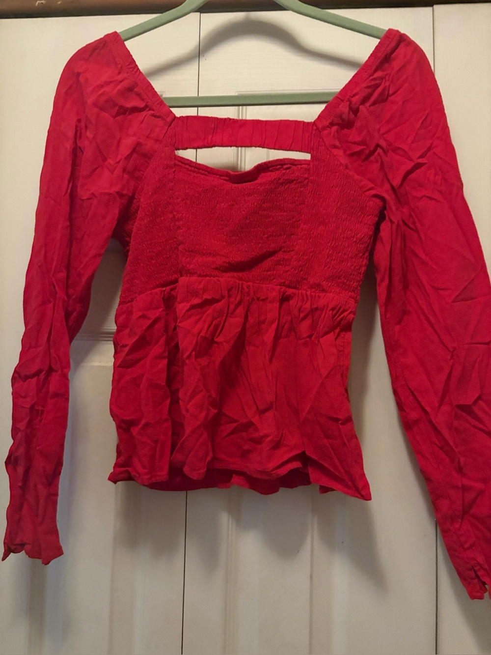 Old Navy Red Smocked Peplum Long-Sleeve Top